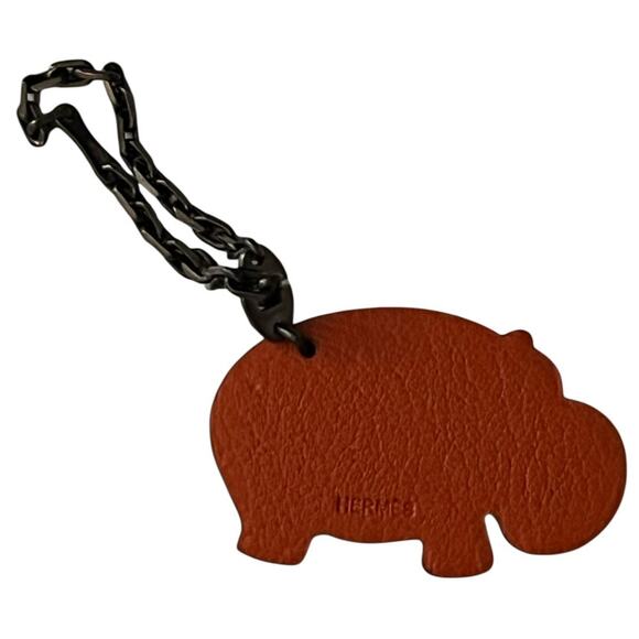 Hermès Leather Hippopotamus Bag Charm/Keychain Metal Chain - Picture 1 of 5